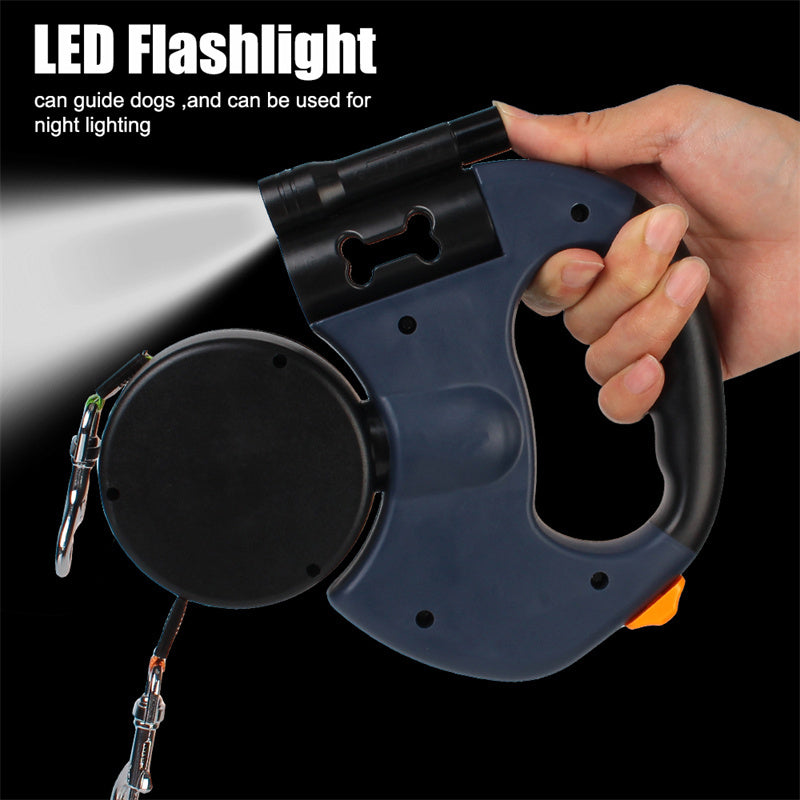 LED Dog Leash with Built-in Waste Bag Holder
