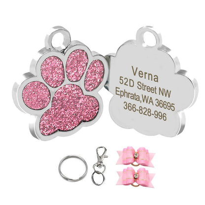 Glitter Paw Print Dog ID Tag