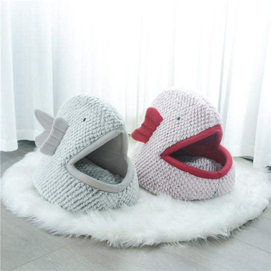 Fish-Shaped Semi-Enclosed Cat & Small Dog Bed