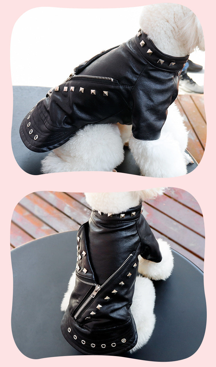 Korean-Style Leather Dog Winter Coat