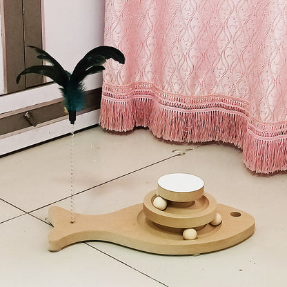 Solid Wood Cat Turntable Spinner Toy