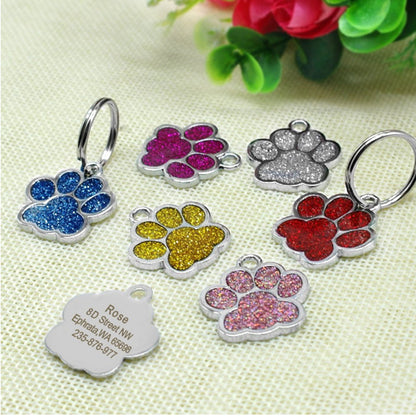 Glitter Paw Print Dog ID Tag