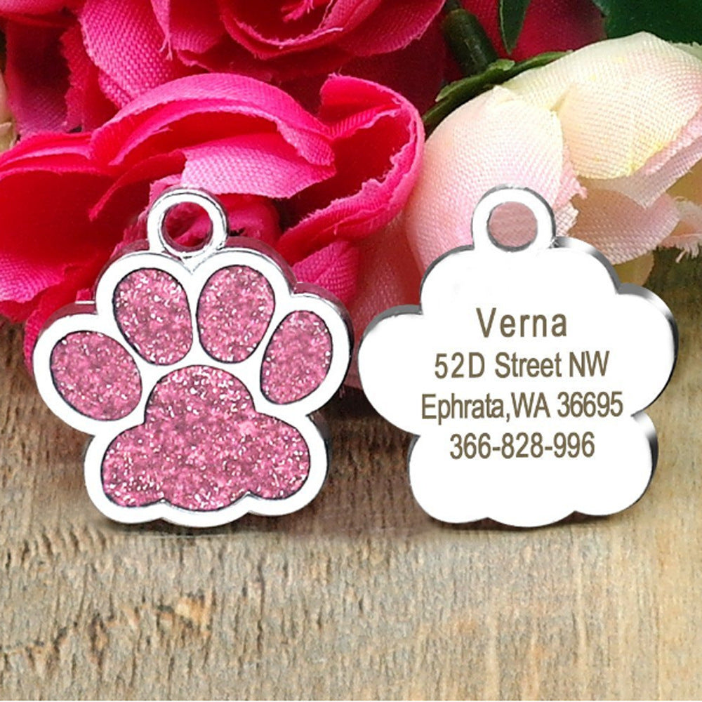 Glitter Paw Print Dog ID Tag