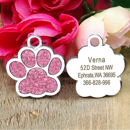 Glitter Paw Print Dog ID Tag