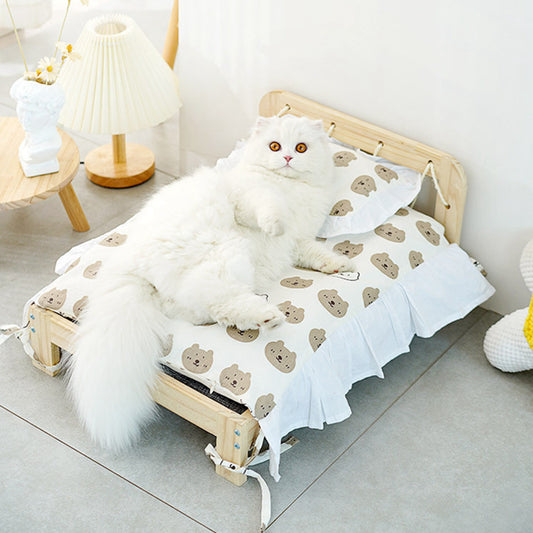 Solid Wood Elevated Bed for Cats & Small Dogs