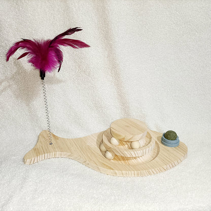 Solid Wood Cat Turntable Spinner Toy